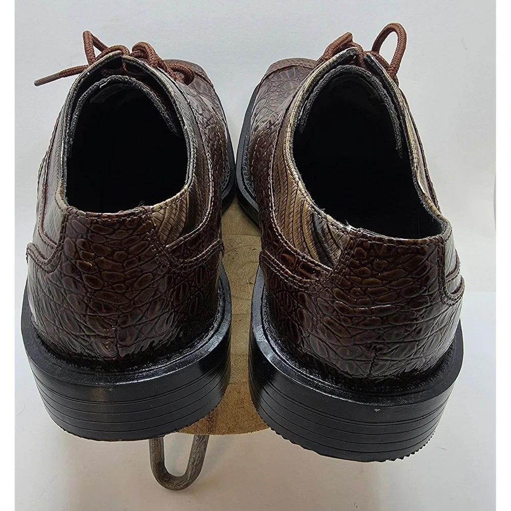 Stacy Adams Mens 41018-200 Brown Faux Croc Square Toe Oxford Dress Shoes 7M
